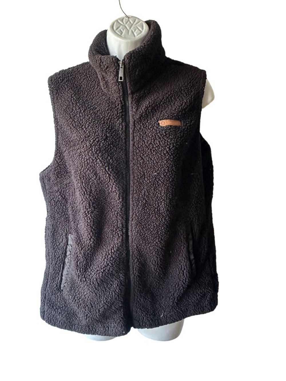 Sage Collective Women’s Black Sherpa Fleece Vest Size M Cozy High Pile Zip Up